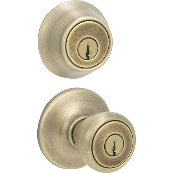 Kwikset Antique Brass Deadbolt and Door Knob Combo 695T 5 CP CODE K6 - main